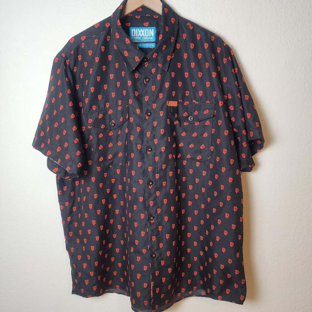 Dixxon Shirt Mens 2XL Black D-Lite Logo Print Short Sleeve Button-Up Casual